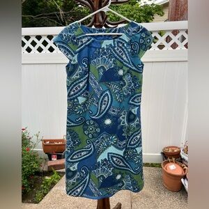 Ann Taylor Blue and Green Paisley Cap-Sleeve Mini Dress